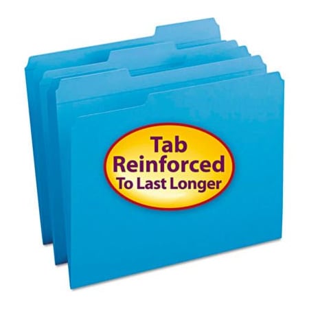 SMEAD Smead® File Folders, 1/3 Cut, Reinforced Top Tab, Letter, Blue, 100/Box 12034